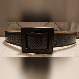 Tanner Herringbone Embossed Leather Belt Dark Brown Size Small